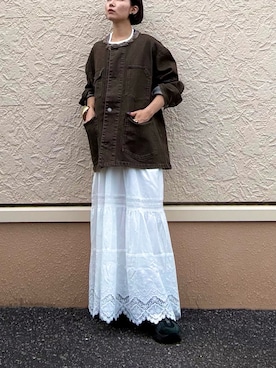 「アイテム（デニムジャケット、ブラウン系）」を使った、kinさん（レディース・145cm）の秋コーディネート