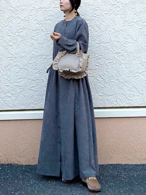 セール】『イージーケア』ウエストギャザーロングスリーブワンピース