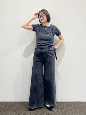 「LOWRYS FARM（ローリーズファーム）のポインテッドＦシューズ 581137（パンプス、ブラック系）」を使った、SAKOさん（レディース・160cm）の春コーディネート