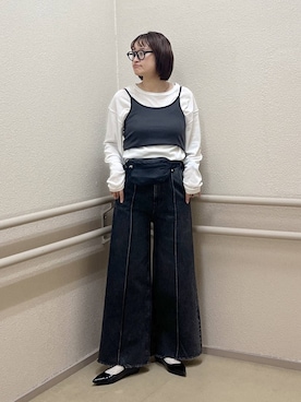 「LOWRYS FARM（ローリーズファーム）のＵＳＥＦＵＬシアープルオーバー　580950（Tシャツ/カットソー、ホワイト系）」を使った、SAKOさん（レディース・160cm）の春コーディネート
