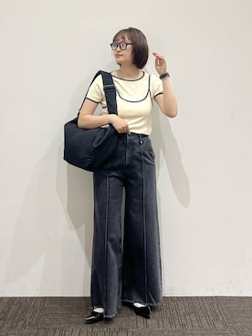 「LOWRYS FARM（ローリーズファーム）のポインテッドＦシューズ 581137（パンプス、ブラック系）」を使った、SAKOさん（レディース・160cm）の春コーディネート