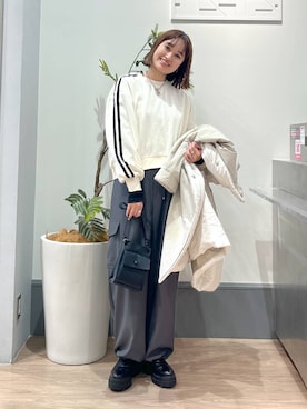 「アイテム（ミリタリージャケット、ホワイト系）」を使った、SAKOさん（レディース・160cm）の冬コーディネート