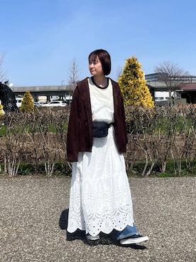 「LOWRYS FARM（ローリーズファーム）のスエードジャケット 637616（テーラードジャケット、ブラウン系）」を使った、SAKOさん（レディース・160cm）の春コーディネート
