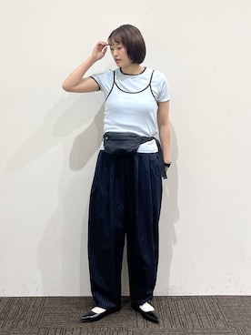 「LOWRYS FARM（ローリーズファーム）のイージーワイドコクーンパンツ 327286（その他パンツ、ブルー系）」を使った、SAKOさん（レディース・160cm）の春コーディネート