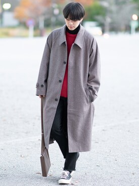 「EMMA CLOTHES（エマクローズ）のアイテム（ステンカラーコート）」を使った、SHOTAさん（メンズ・176cm）の冬コーディネート