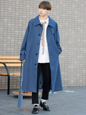 「チェック柄に恋してる」｜「アイテム（ステンカラーコート）」を使った、SHOTAさん（メンズ・176cm）の冬コーディネート