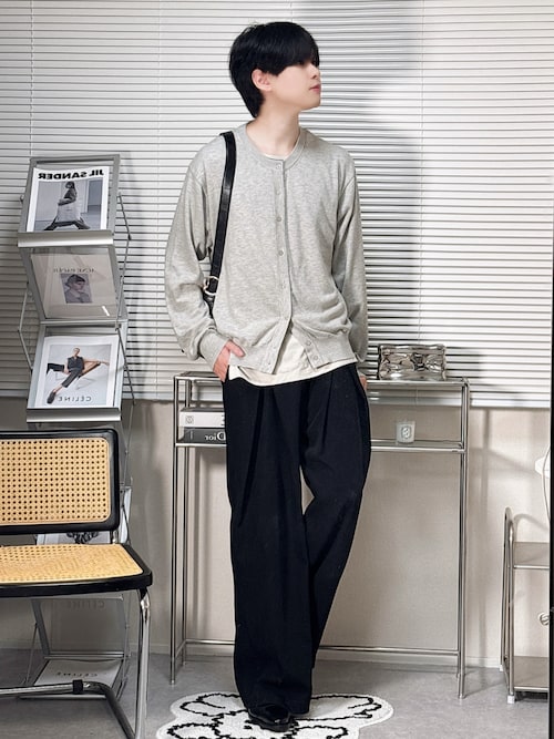 「WYM LIDNM（ウィム バイ リドム）のT/C CREW COMPACT CARDIGAN（カーディガン/ボレロ）」を使った、SHOTAさん（メンズ・176cm）の夏コーディネート