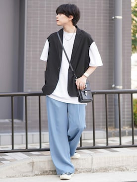 「RAGEBLUE（レイジブルー）のアイテム（ベスト）」を使った、SHOTAさん（メンズ・176cm）の夏コーディネート