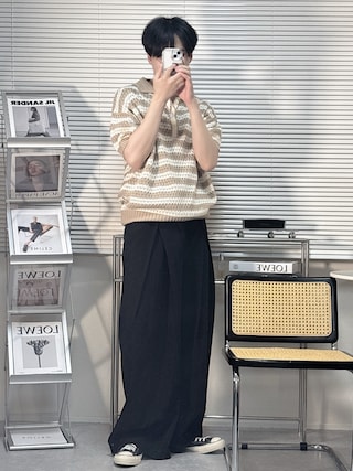 「selle glant（セレグランテ）のCROSS TUCK WIDE SLACKS PANTS/クロスタックワイドスラックスパンツ（スラックス）」を使った、SHOTAさん（メンズ・176cm）の夏コーディネート