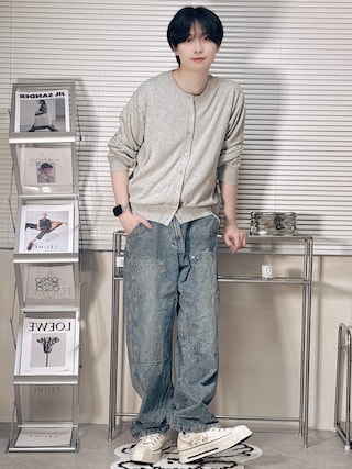 「WYM LIDNM（ウィム バイ リドム）のT/C CREW COMPACT CARDIGAN（カーディガン/ボレロ）」を使った、SHOTAさん（メンズ・176cm）の夏コーディネート