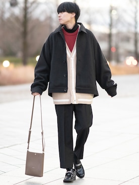 「EMMA CLOTHES（エマクローズ）のアイテム（ブルゾン）」を使った、SHOTAさん（メンズ・176cm）の冬コーディネート