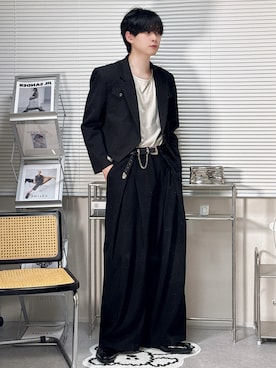 「WYM LIDNM（ウィム バイ リドム）のCOOL DRY LAYERED TANK TOP（タンクトップ、グレー系）」を使った、SHOTAさん（メンズ・176cm）の夏コーディネート