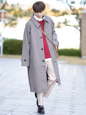 「EMMA CLOTHES（エマクローズ）のアイテム（ステンカラーコート）」を使った、SHOTAさん（メンズ・176cm）の冬コーディネート