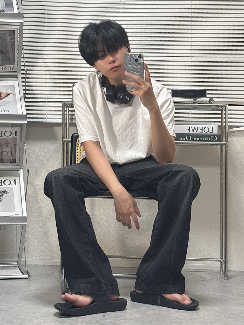 「夏コーデ」｜「WYM LIDNMのEXTRA FINE COTTON BASIC TEE -SLIM CROPPED FIT-（Tシャツ/カットソー、ホワイト系）」を使った、SHOTAさん（メンズ・176cm）の夏コーディネートの1枚目の写真
