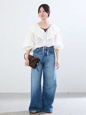 「IENA（イエナ）の《追加》YANUK/ヤヌーク 別注 MARY Baggy straight デニムパンツ（デニムパンツ、ブルー系）」を使った、rioさん（レディース）の夏コーディネート