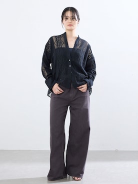 「IENA（イエナ）の《/手洗い可》ENレースパッチワークブラウス（Shirts、ブラック系）」を使った、rioさん（レディース）の夏コーディネート