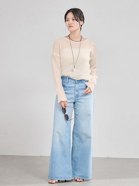 「IENA（イエナ）のYANUK/ヤヌーク 別注 LYDIA デニムパンツ（Denim pants、ブルー系）」を使った、rioさん（レディース）の夏コーディネート