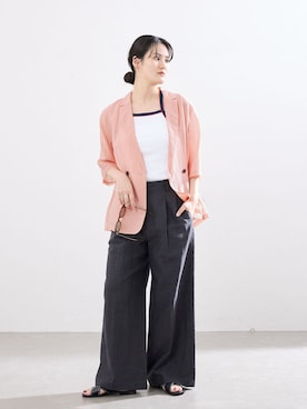 「IENA（イエナ）の《接触冷感》ウォッシャブル シアーショートスリーブジャケット（テーラードジャケット、ピンク系）」を使った、rioさん（レディース）の春コーディネート