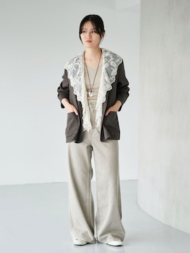 「IENA（イエナ）の《/接触冷感/手洗い可/セットアップ対応》テンダーツイル リラックスジャケット（Tailored jacket、グレー系）」を使った、rioさん（レディース）の夏コーディネート