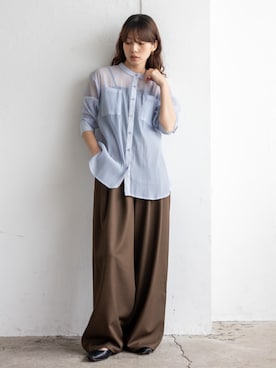 「No Rule No Line（ノール－ルノーライン）のシアーバンドカラーシャツ（シャツ/ブラウス、ブルー系）」を使った、VitaFeliceさん（レディース・169cm）の春コーディネート