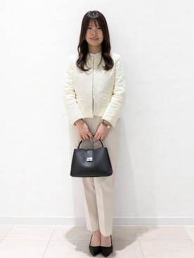 「index（インデックス）のフェザーレースブラウス（シャツ/ブラウス、ホワイト系）」を使った、えみりさん（レディース・162cm）の冬コーディネート