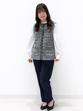 「index（インデックス）のフェザーレースブラウス（シャツ/ブラウス、ブラック系）」を使った、えみりさん（レディース・162cm）の冬コーディネート