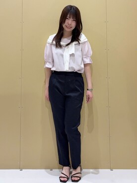 「index（インデックス）の【接触冷感】タックパフスリーブブラウス《吸水速乾/防シワ/洗濯機OK/XS～3L/6col》（シャツ/ブラウス、ピンク系）」を使った、えみりさん（レディース・162cm）の春コーディネート