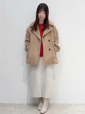 「アイテム（ピーコート、ベージュ系）」を使った、えみりさん（レディース・163cm）の秋コーディネート