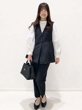 「AG by aquagirl（エージーバイアクアガール）の◆リボンストレッチクロップドパンツ（その他パンツ、ベージュ系）」を使った、えみりさん（レディース・162cm）の冬コーディネート