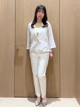 「index（インデックス）の【接触冷感／防シワ】ひんやり7分袖テーラードジャケット《洗濯機OK》（テーラードジャケット、ベージュ系）」を使った、えみりさん（レディース・162cm）の夏コーディネート