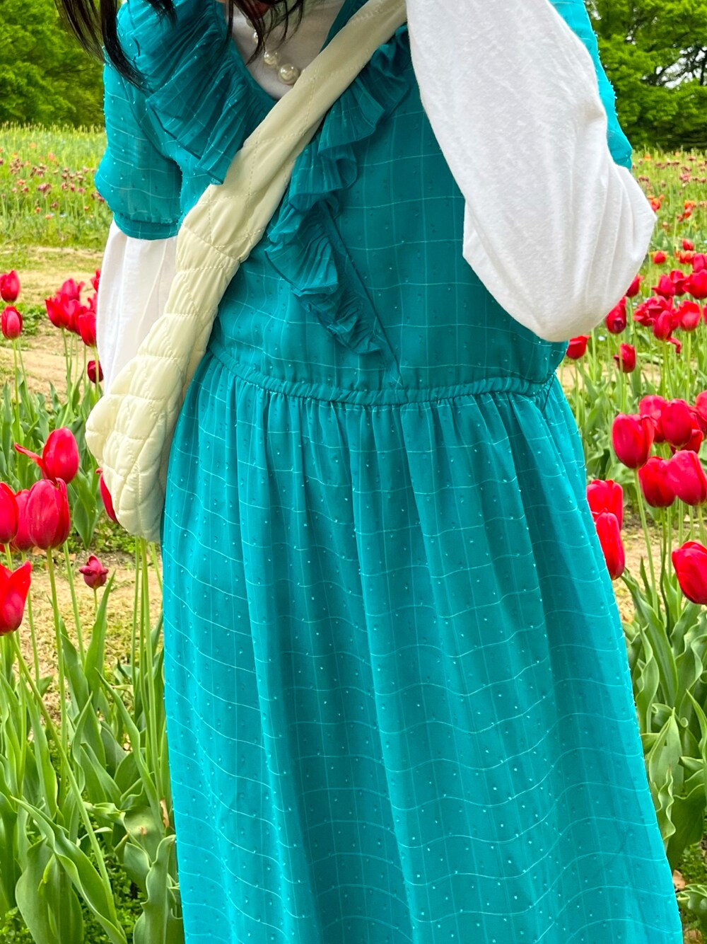「古着のアイテム（ワンピース/ドレス、ブルー系）」を使った、shinka____さん（レディース・155cm）の春コーディネートの1枚目の写真