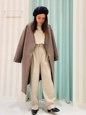 「DRESKIP（ドレスキップ）のアイテム（ノーカラーコート）」を使った、shimaさん（レディース・151cm）の冬コーディネート