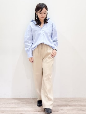 「OPAQUE.CLIP（オペークドットクリップ）のイージーワイドパンツ【洗濯機OK】（その他パンツ、ベージュ系）」を使った、shimaさん（レディース・151cm）の冬コーディネート