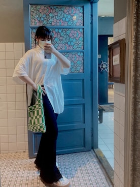 「ジーナシス」｜「アイテム（トートバッグ）」を使った、蓉Rong (ヨウ)🇹🇼さん（レディース・158cm）の夏コーディネート