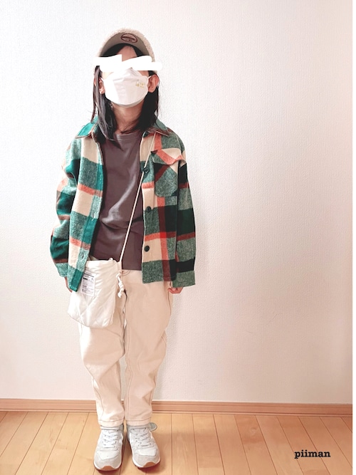 キッズ 親子お揃い起毛チェック柄ビッグシャツジャケット（その他