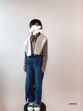 「アイテム（カーディガン/ボレロ、ホワイト系）」を使った、piiman◡̈⃝さん（キッズ・120cm）の春コーディネート