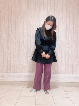 「パープル×黒」｜「アイテム（バレエシューズ）」を使った、ORientalTRaffic高田馬場さん（レディース・156cm）の冬コーディネート