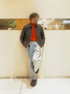 「HARE（ハレ）のアイテム（ライダースジャケット）」を使った、ヤマカズさん（メンズ・172cm）の冬コーディネート