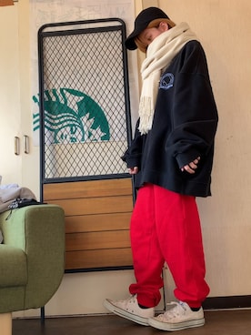 「アイテム（ストール/ショール、ホワイト系）」を使った、あやらてさん（レディース・151cm）の冬コーディネート