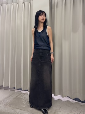 「SENSE OF PLACE by URBAN RESEARCH(センスオブプレイスバイアーバンリサーチ)の『洗濯可』アンサンブルニットタンクトップ(タンクトップ、ブルー系)」を使った、カワグチさん(レディース・164cm)の春コーディネート