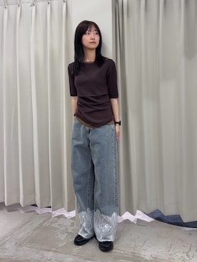 「SENSE OF PLACE by URBAN RESEARCH(センスオブプレイスバイアーバンリサーチ)の『洗濯可』レイヤードアシメセーター(ニット/セーター、ブラウン系)」を使った、カワグチさん(レディース・164cm)の春コーディネート