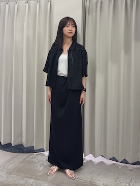 「SENSE OF PLACE by URBAN RESEARCH(センスオブプレイスバイアーバンリサーチ)のヒラヒラパッチワークシシュウシャツ(シャツ/ブラウス、ブラック系)」を使った、カワグチさん(レディース・164cm)の夏コーディネート