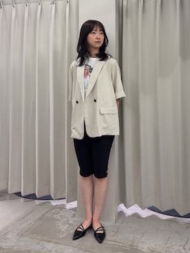 「SENSE OF PLACE by URBAN RESEARCH(センスオブプレイスバイアーバンリサーチ)の『UR TECH DRYLUXE』リネンライクジャケット(テーラードジャケット、ベージュ系)」を使った、カワグチさん(レディース・164cm)の春コーディネート