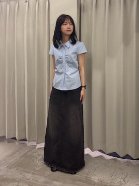 「SENSE OF PLACE by URBAN RESEARCH(センスオブプレイスバイアーバンリサーチ)のパフスリーブコンパクトギャザーシャツ(シャツ/ブラウス、ブルー系)」を使った、カワグチさん(レディース・164cm)の春コーディネート