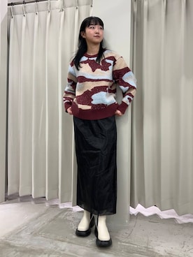「SENSE OF PLACE by URBAN RESEARCH（センスオブプレイスバイアーバンリサーチ）のニュアンスパターンラメセーター（ニット/セーター）」を使った、カワグチさん（レディース・164cm）の冬コーディネート