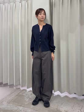 「SENSE OF PLACE by URBAN RESEARCH(センスオブプレイスバイアーバンリサーチ)の『洗濯可』抗ピルキーネックカーディガン(カーディガン/ボレロ、ブルー系)」を使った、カワグチさん(レディース・164cm)の秋コーディネート