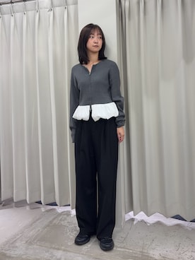 「SENSE OF PLACE by URBAN RESEARCH(センスオブプレイスバイアーバンリサーチ)の『洗濯可』バルーンヘムダブルジップニットカーディガン(カーディガン/ボレロ、グレー系)」を使った、カワグチさん(レディース・164cm)の秋コーディネート