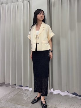 「SENSE OF PLACE by URBAN RESEARCH(センスオブプレイスバイアーバンリサーチ)のミラノクロップドジャケット(テーラードジャケット、ホワイト系)」を使った、カワグチさん(レディース・164cm)の春コーディネート