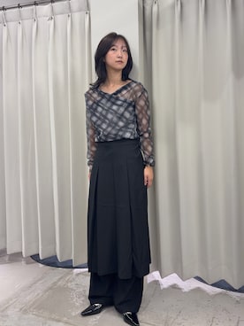 「SENSE OF PLACE by URBAN RESEARCH(センスオブプレイスバイアーバンリサーチ)のチェックシアードレープトップ(その他トップス、ブラウン系)」を使った、カワグチさん(レディース・164cm)の夏コーディネート