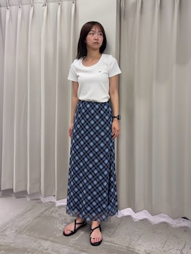 「SENSE OF PLACE by URBAN RESEARCH(センスオブプレイスバイアーバンリサーチ)の『一部WEB限定カラー』ラウンドネックリブTシャツ(半袖)(Tシャツ/カットソー、ホワイト系)」を使った、カワグチさん(レディース・164cm)の夏コーディネート